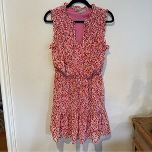 Gypsies & Moondust Pink and White Feminine Bohemian Ruffle Dress Size M